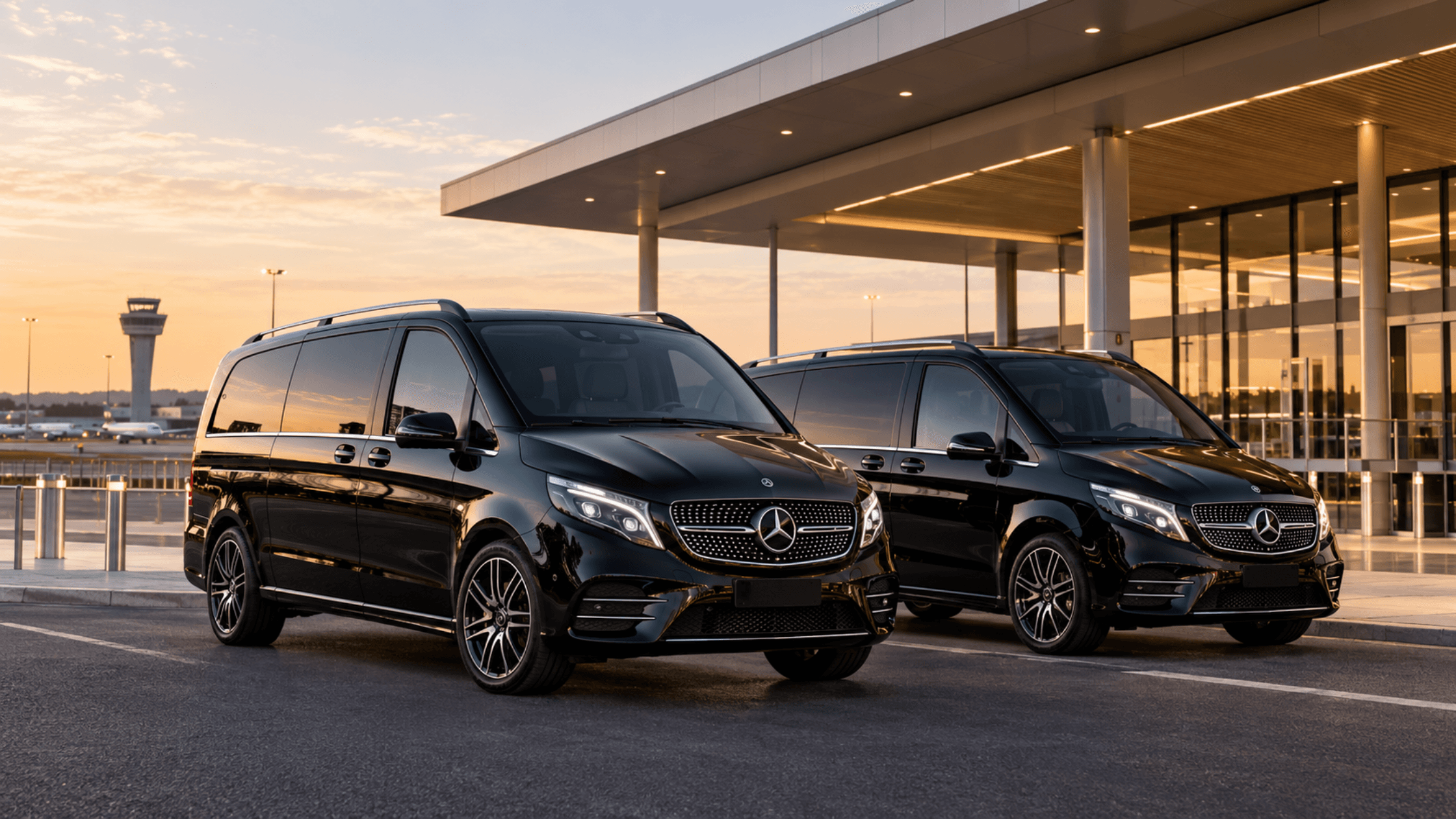 Black Mercedes-Benz V-Class arranged for a private transfer at Western Sydney International Airport