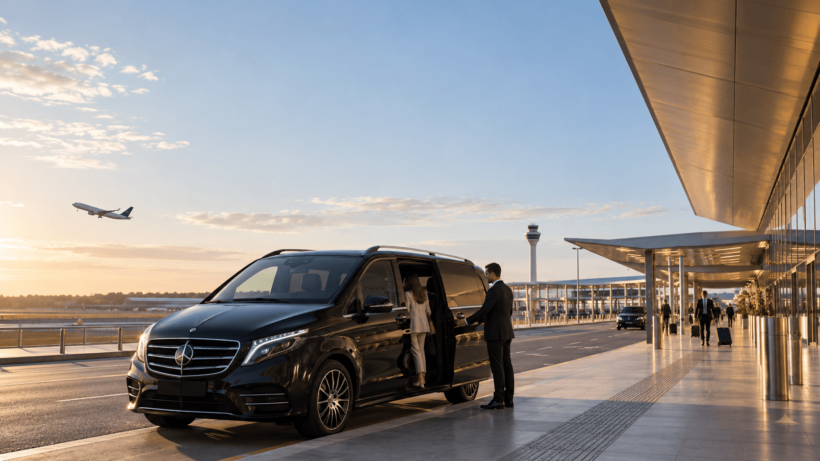Black Mercedes-Benz V-Class arranged for a private transfer at Western Sydney International Airport