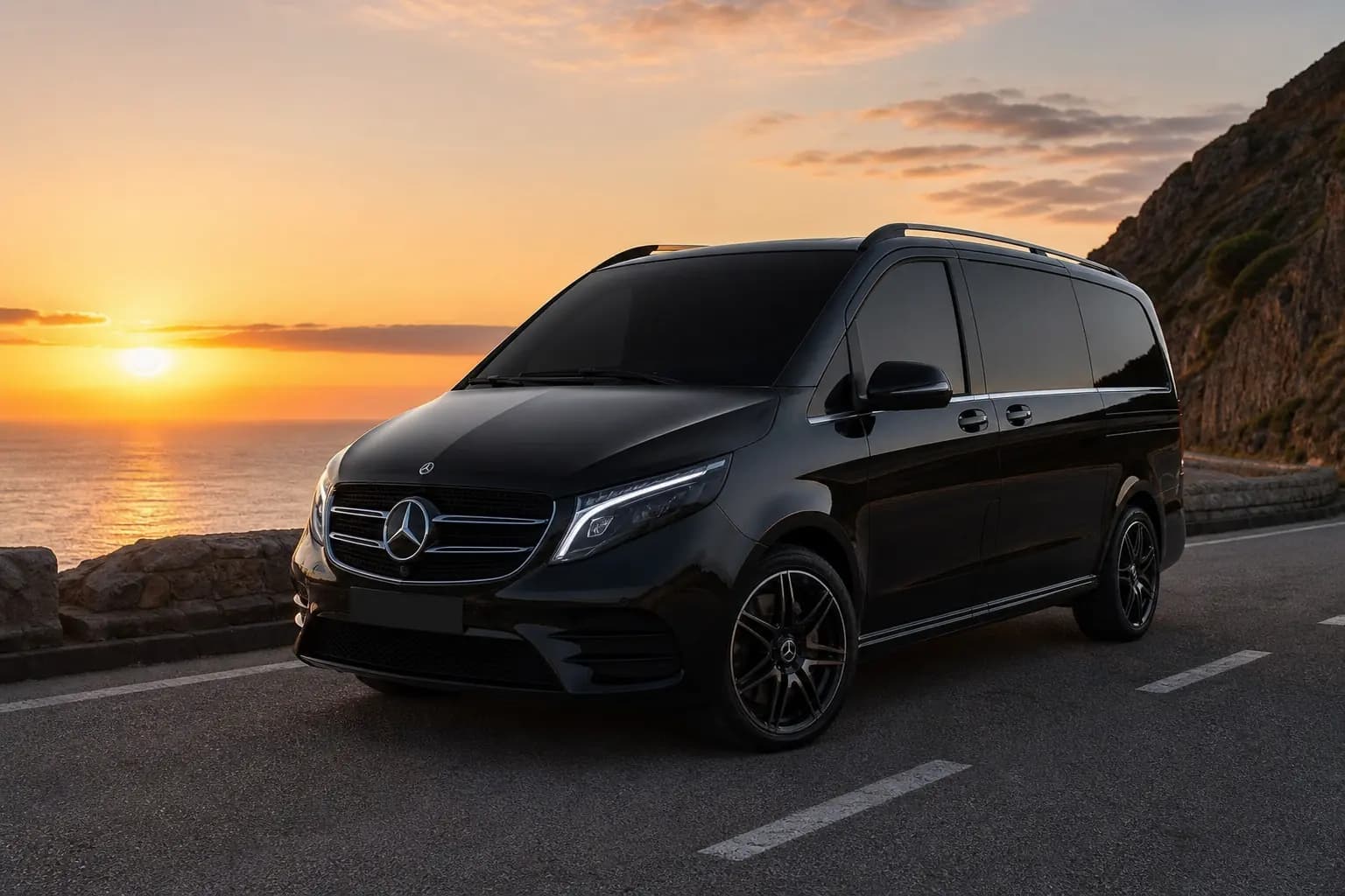 Mercedes-Benz V-Class on a coastal road for regional travel from Sydney